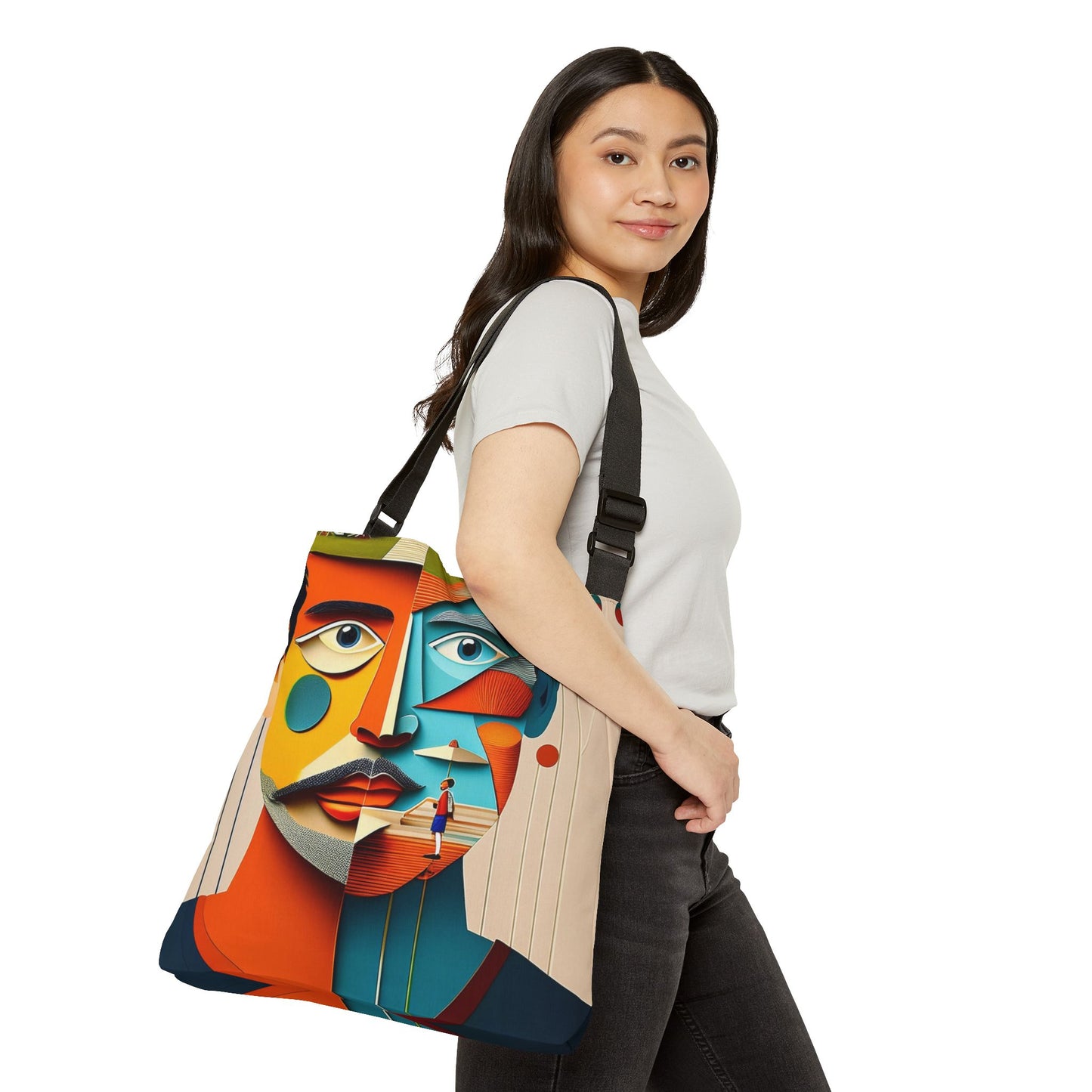 Abstract Face Adjustable Tote Bag