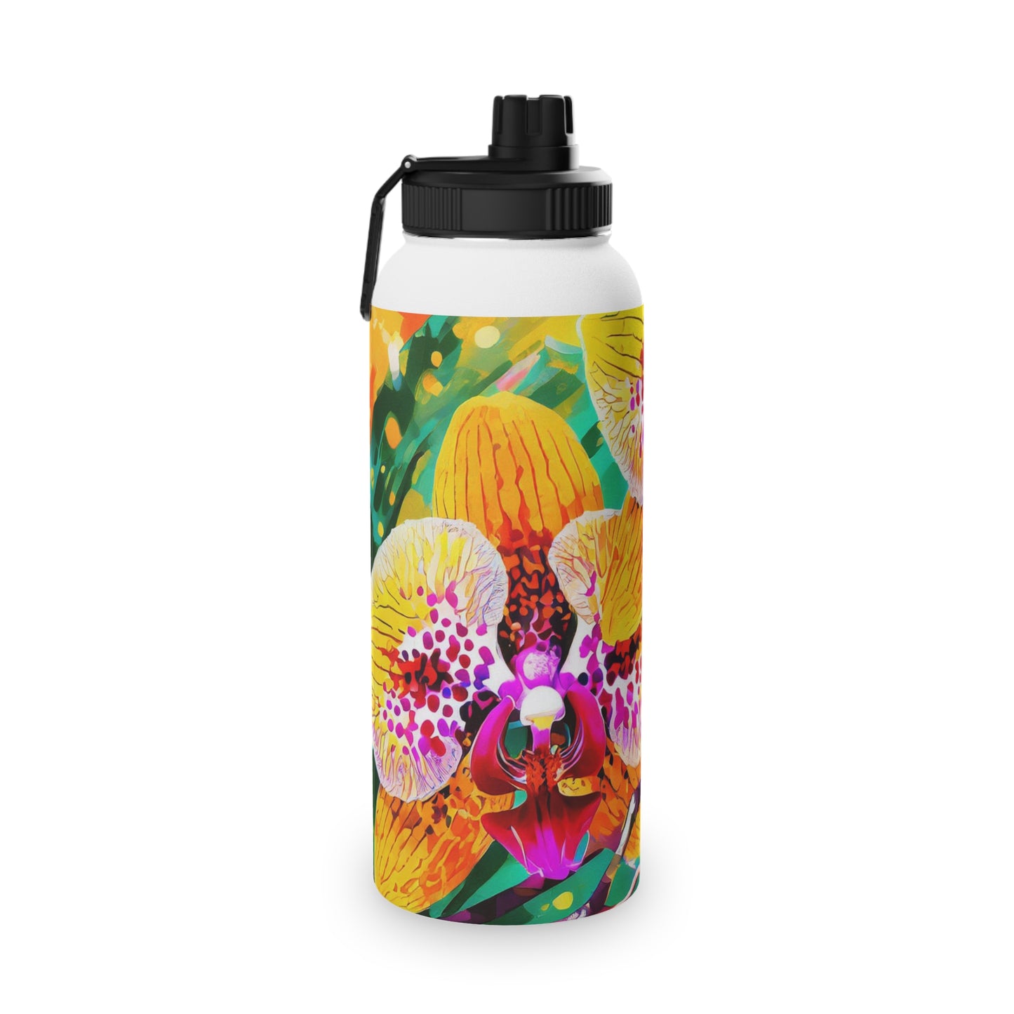 Tropical Orchid Stainless Steel Water Bottle, Sports Lid