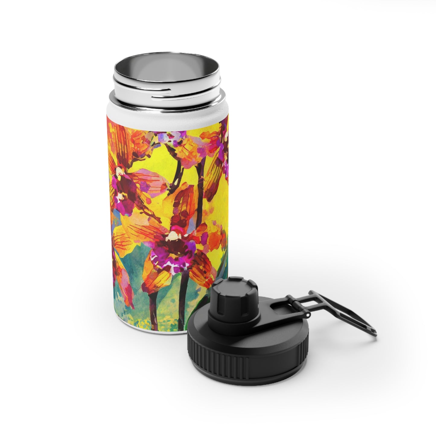 Orchids at Sunset Stainless Steel Water Bottle, Sports Lid