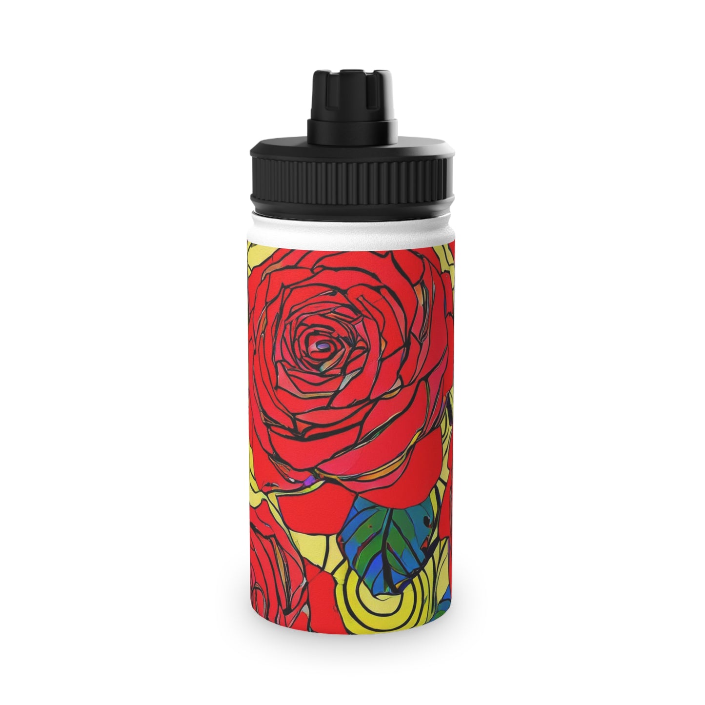 Red Roses Stainless Steel Water Bottle, Sports Lid