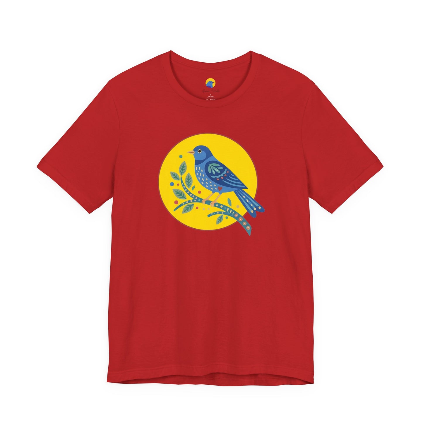 Folk Art Bluebird T-Shirt | Minimal Botanical Bird Graphic Tee | Colorful Nature Shirt