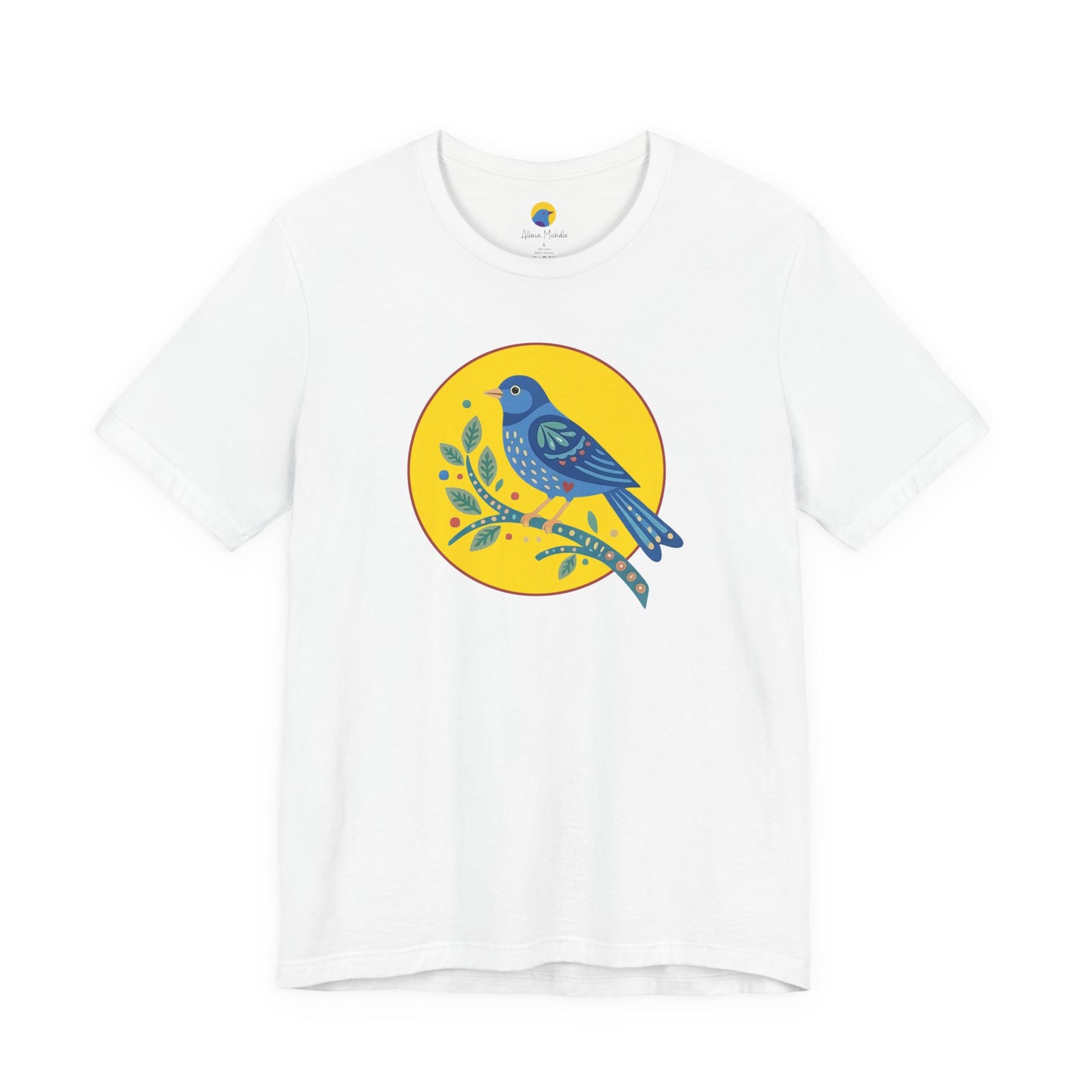 Folk Art Bluebird T-Shirt | Minimal Botanical Bird Graphic Tee | Colorful Nature Shirt