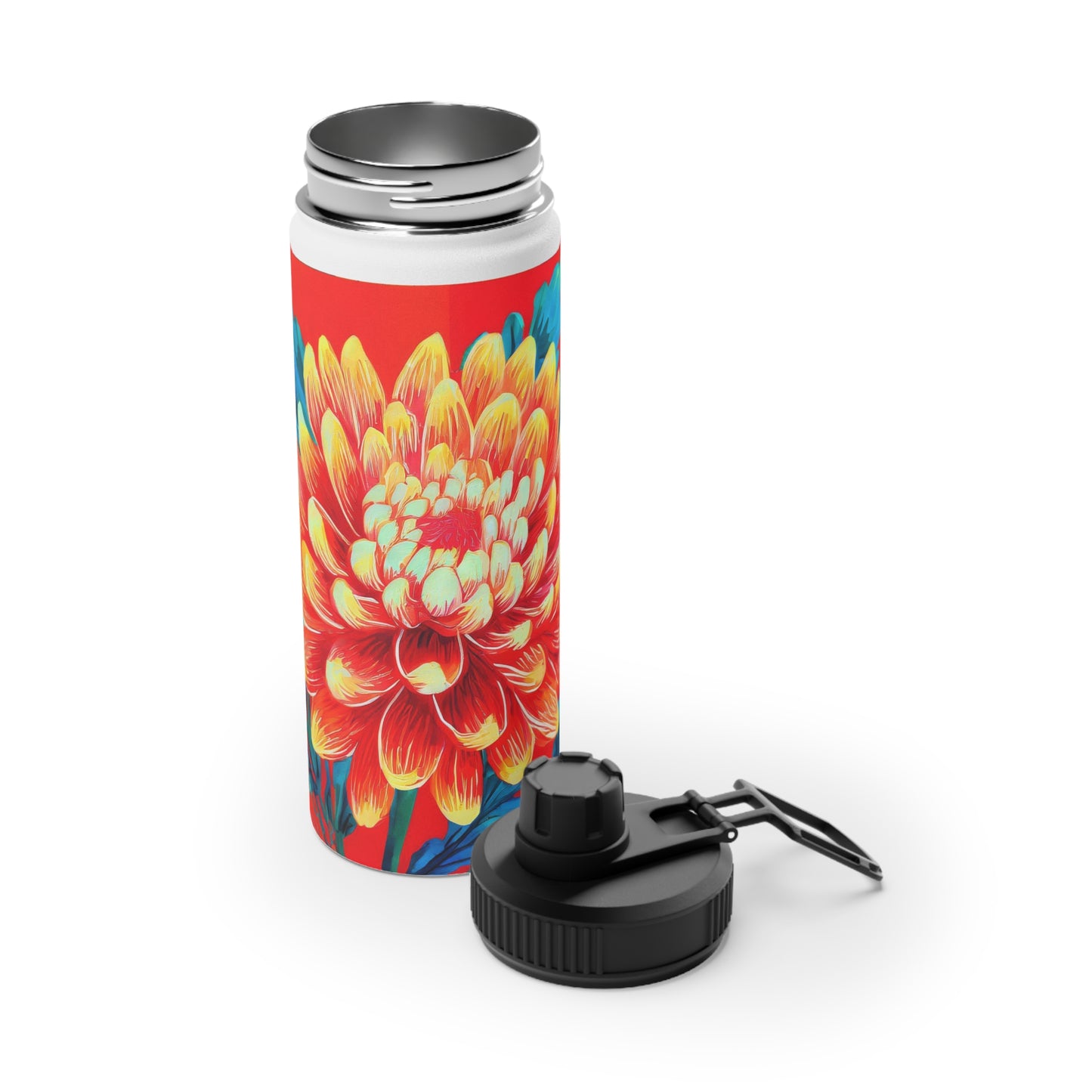 Chrysanthemum Stainless Steel Water Bottle, Sports Lid