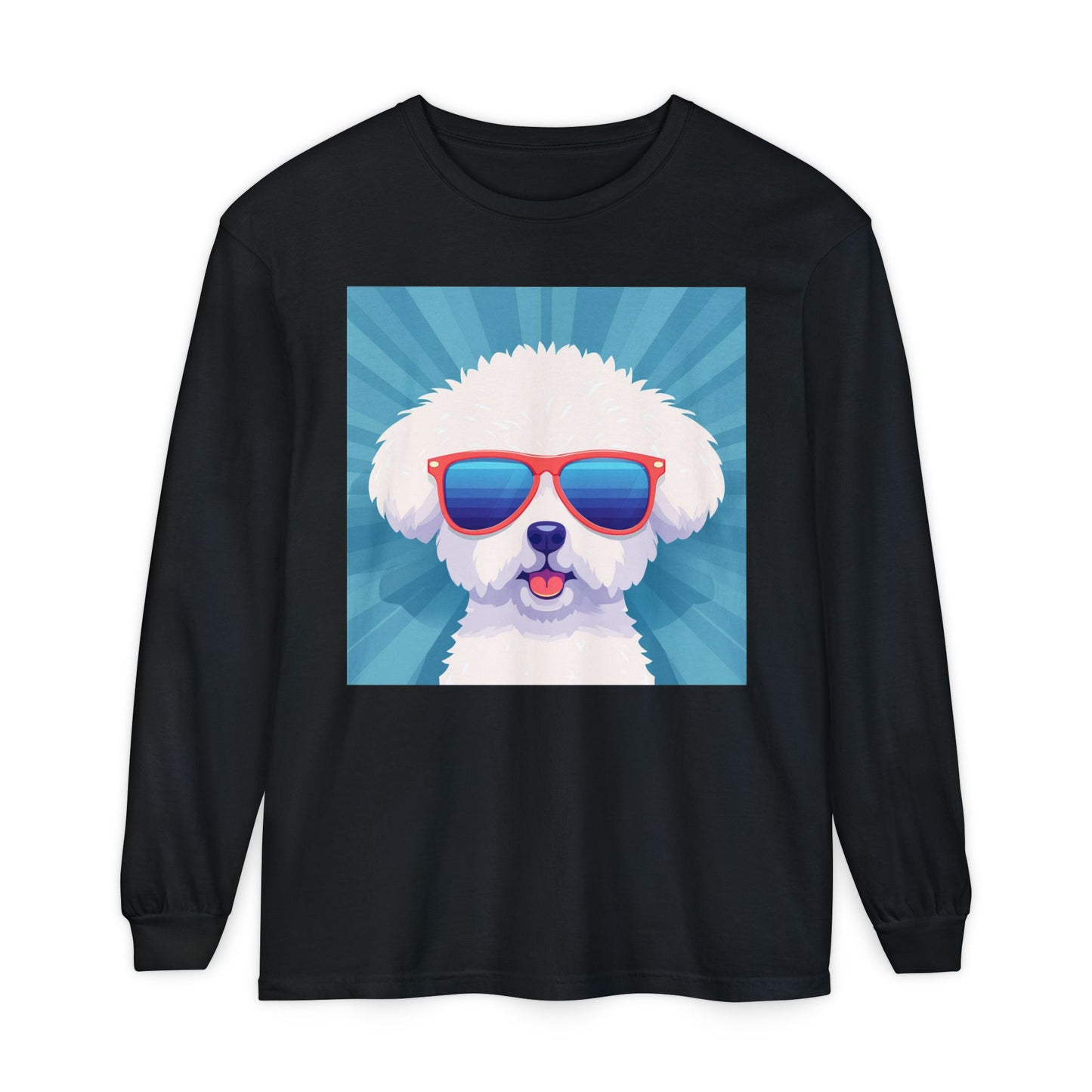 Fluffy Dog with Sunglasses Long Sleeve Tee