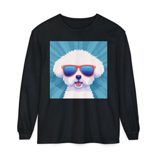 Fluffy Dog with Sunglasses Long Sleeve Tee