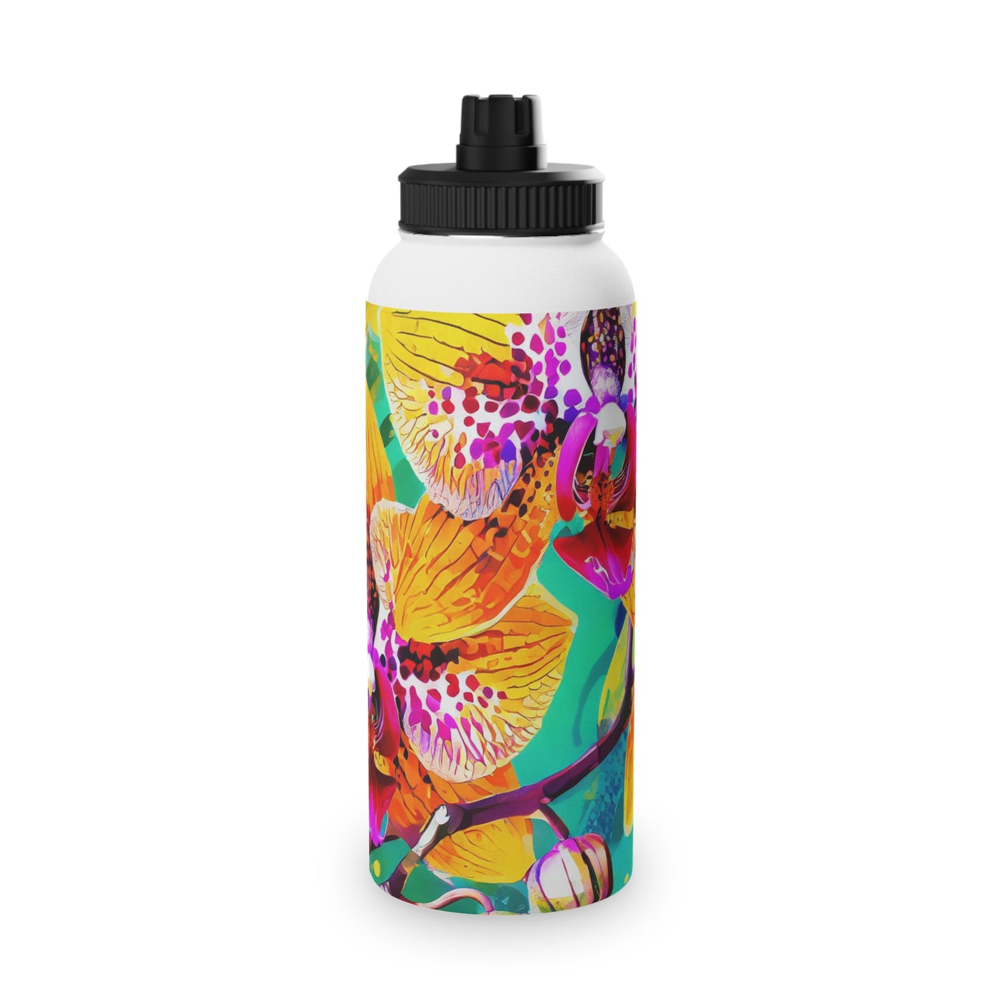 Tropical Orchid Stainless Steel Water Bottle, Sports Lid