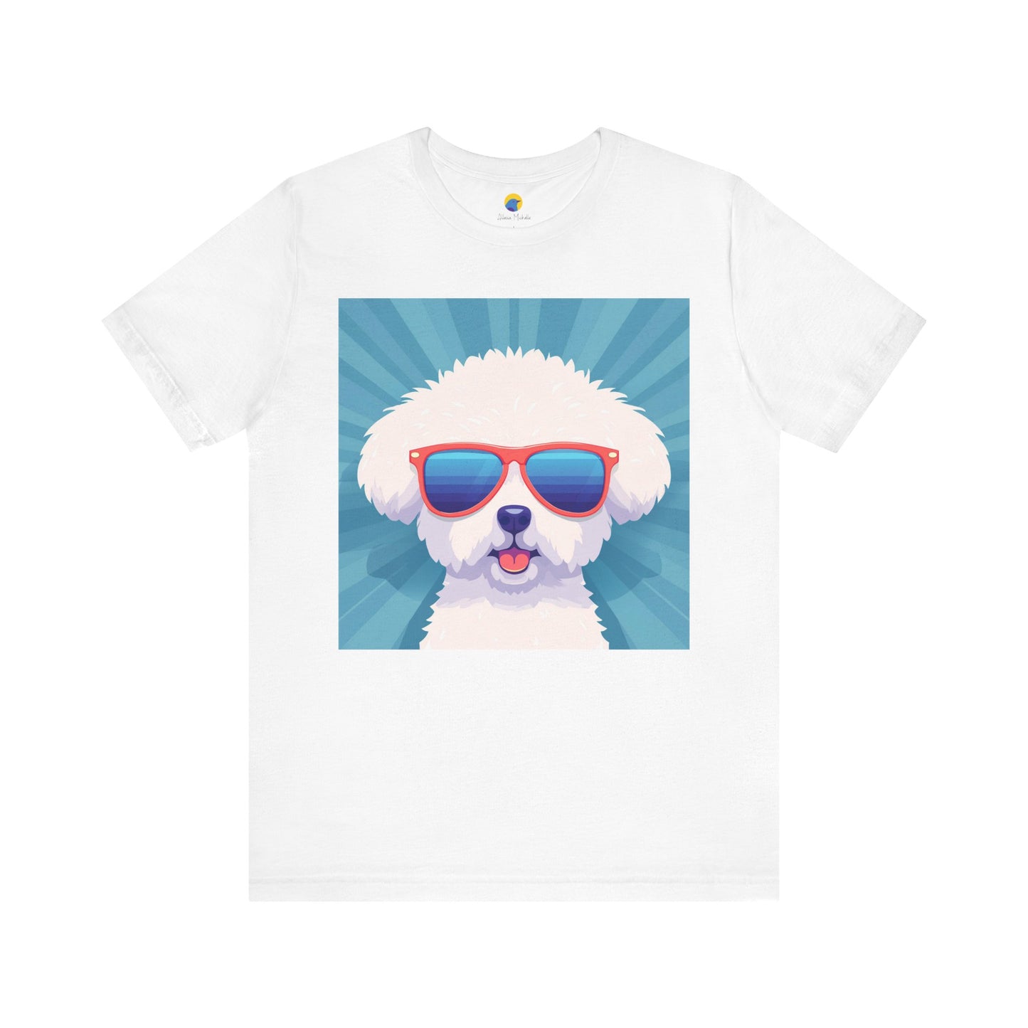 Fluffy Dog with Sunglasses Short Sleeve Tee