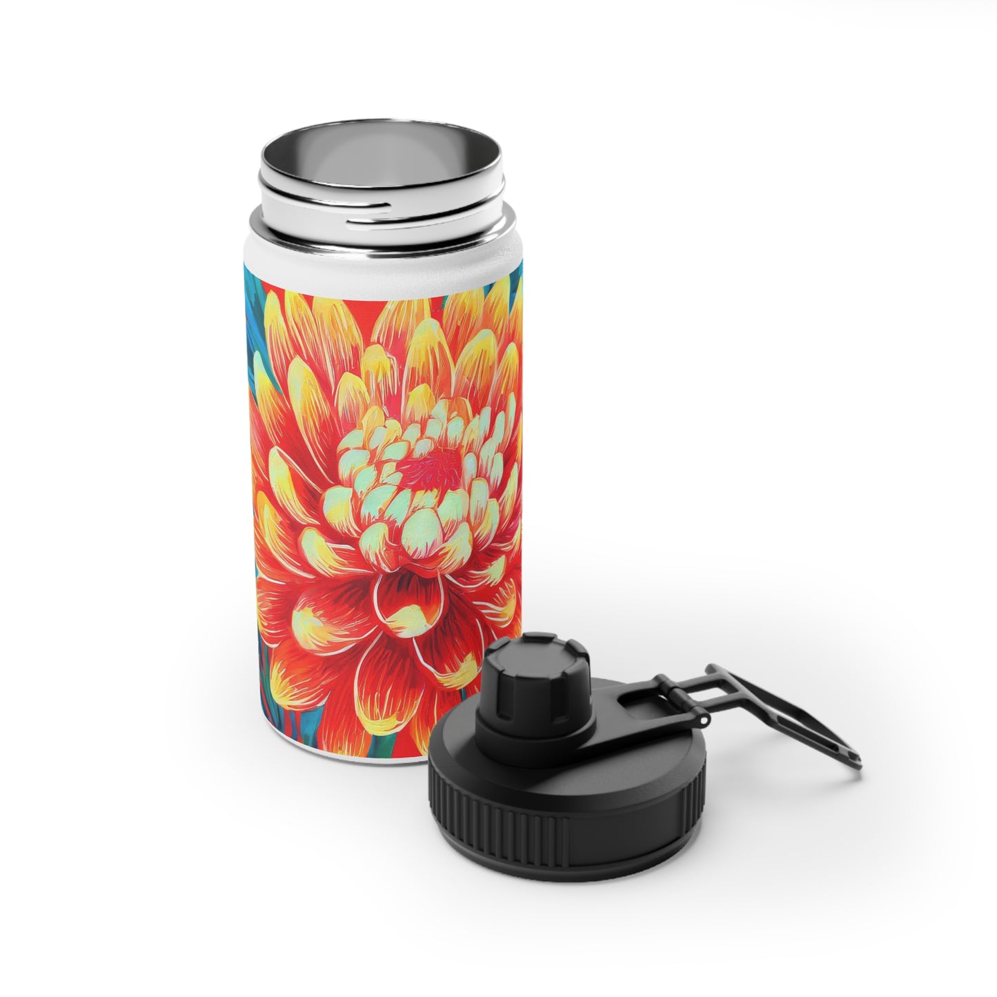 Chrysanthemum Stainless Steel Water Bottle, Sports Lid