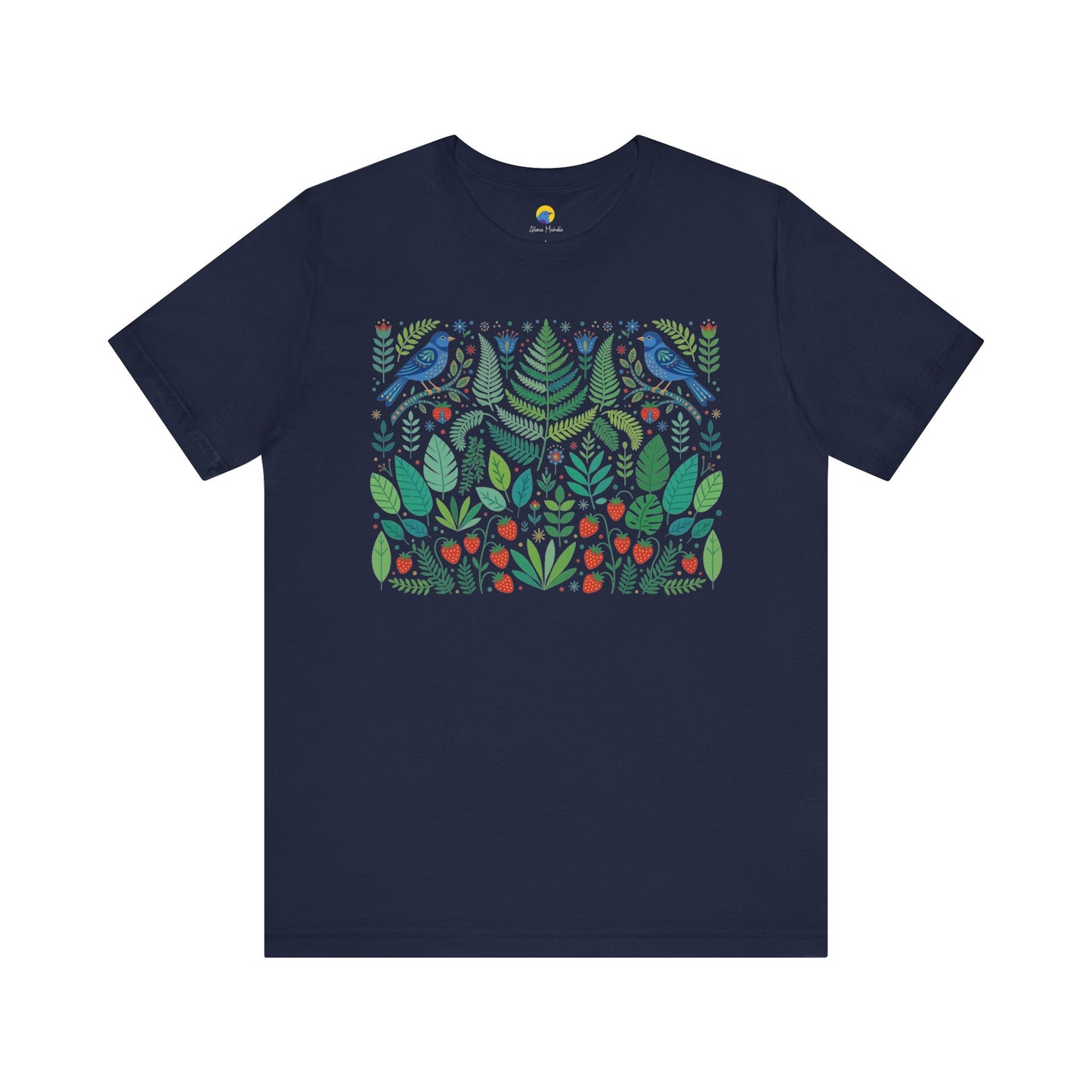 Folk Art Woodland Strawberry Shirt | Botanical Bird Nature Tee