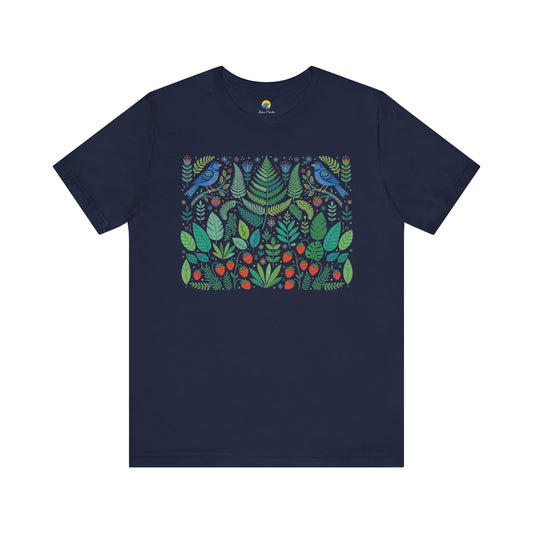 Folk Art Woodland Strawberry Shirt | Botanical Bird Nature Tee
