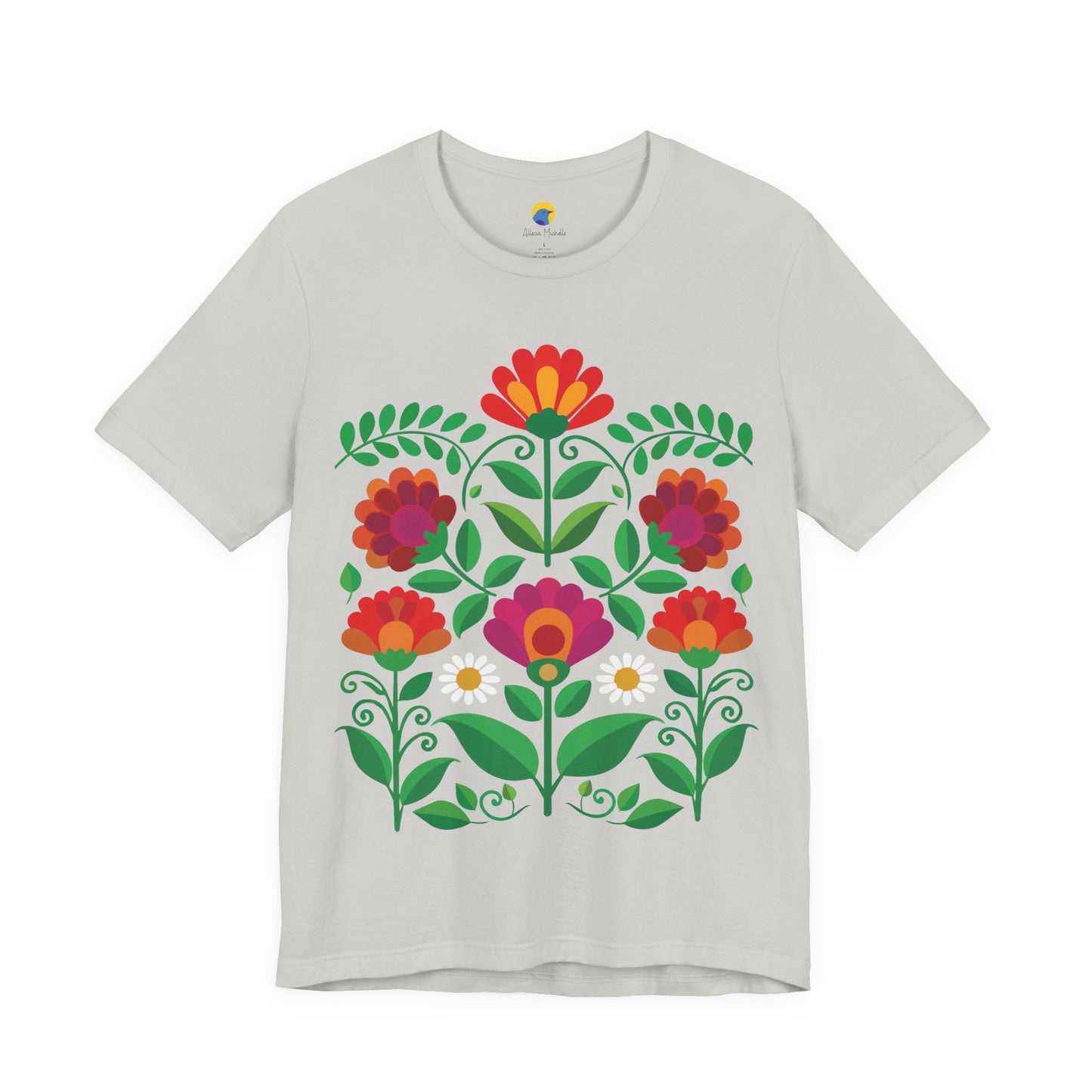 Folk Art Floral Garden T-Shirt | Botanical Flower Graphic Tee | Colorful Nature Shirt