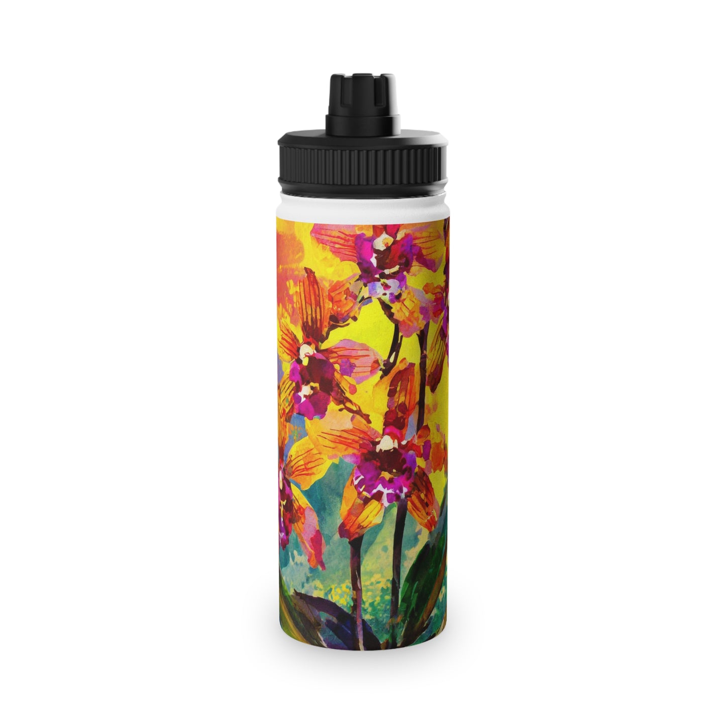 Orchids at Sunset Stainless Steel Water Bottle, Sports Lid