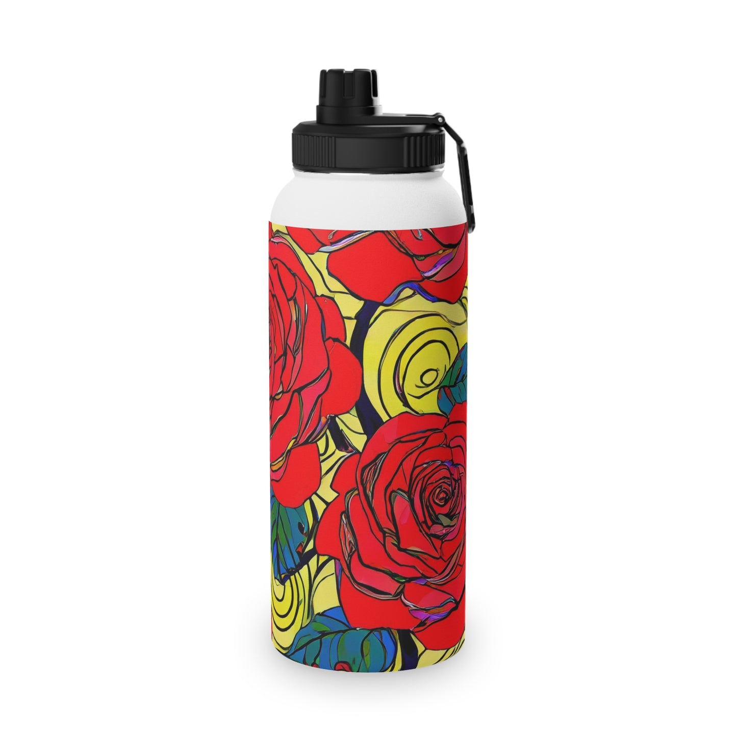 Red Roses Stainless Steel Water Bottle, Sports Lid